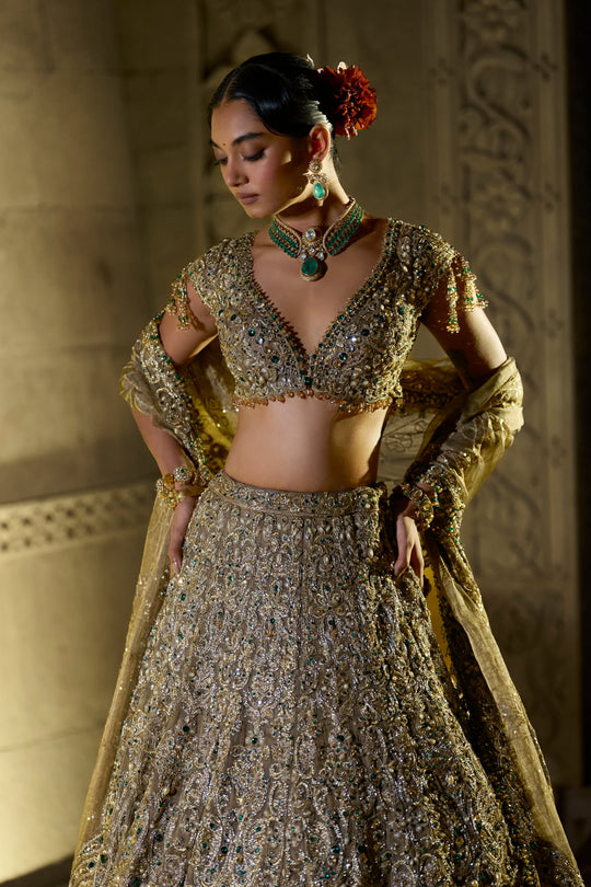 Seema Gujral - Antique Emerald Lehenga Set
