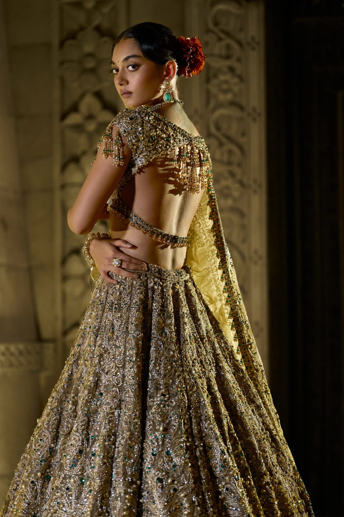 Seema Gujral - Antique Emerald Lehenga Set