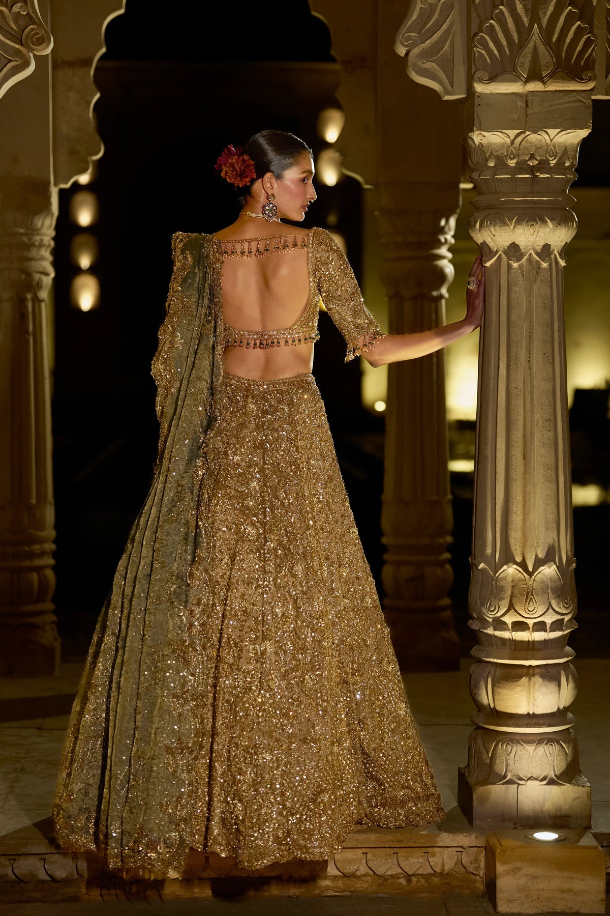 Seema Gujral - Antique Gold Sequin Lehenga Set