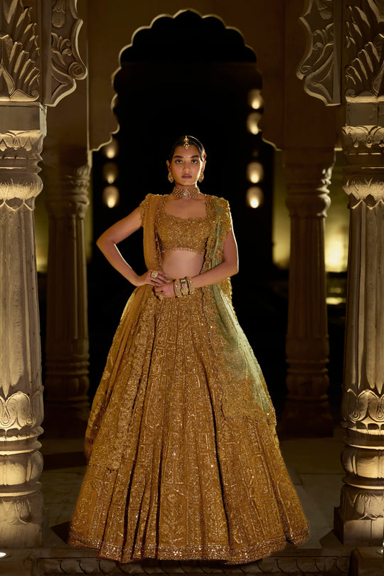 Seema Gujral - Antique Gold Lehenga Set