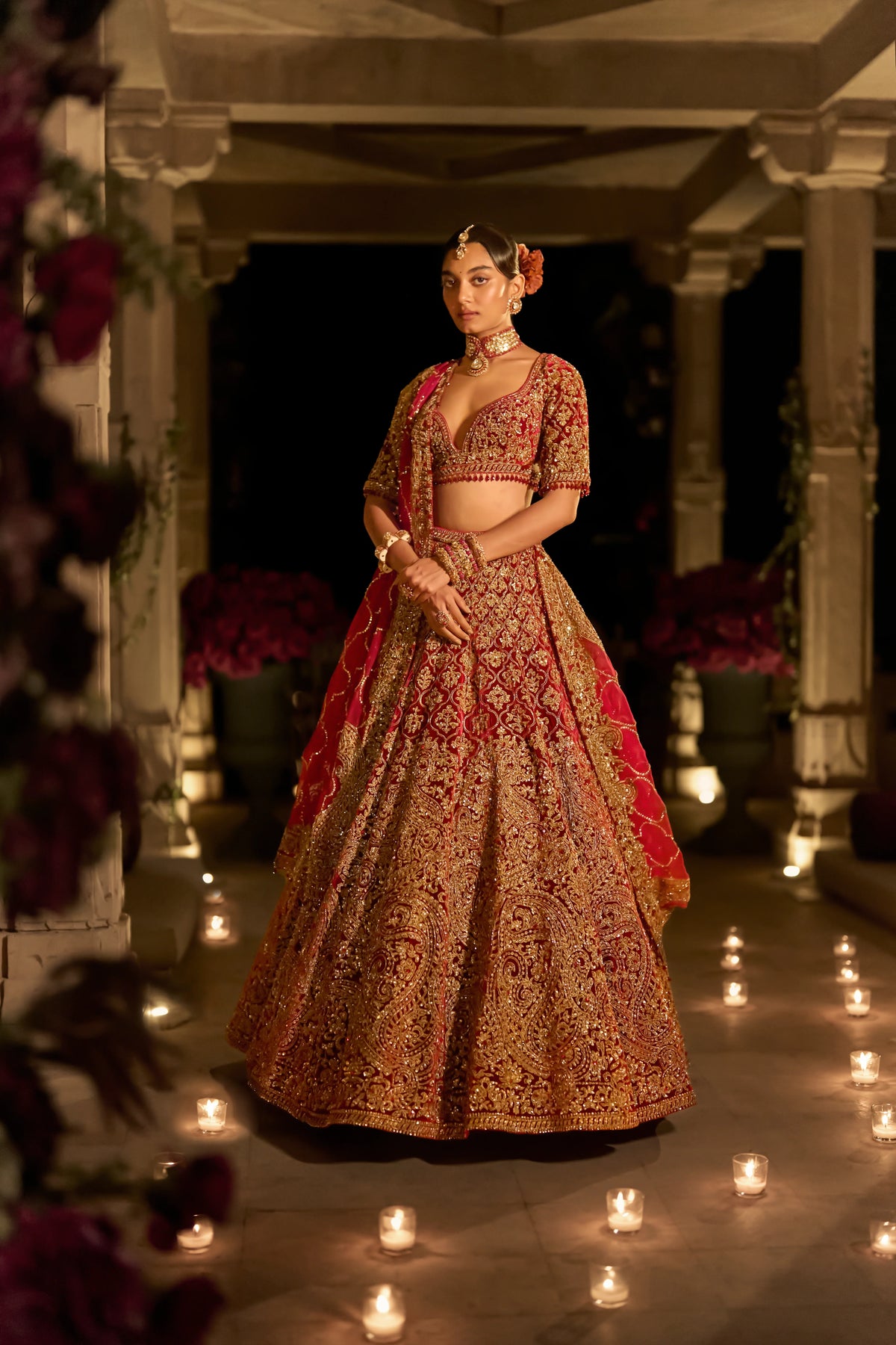 Seema Gujral - Maroon Zardosi Lehenga Set