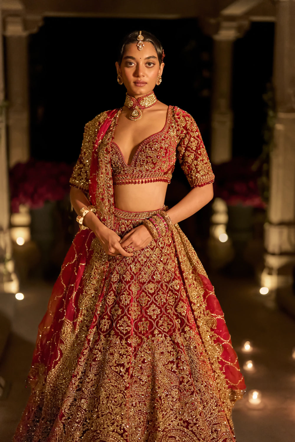 Seema Gujral - Maroon Zardosi Lehenga Set