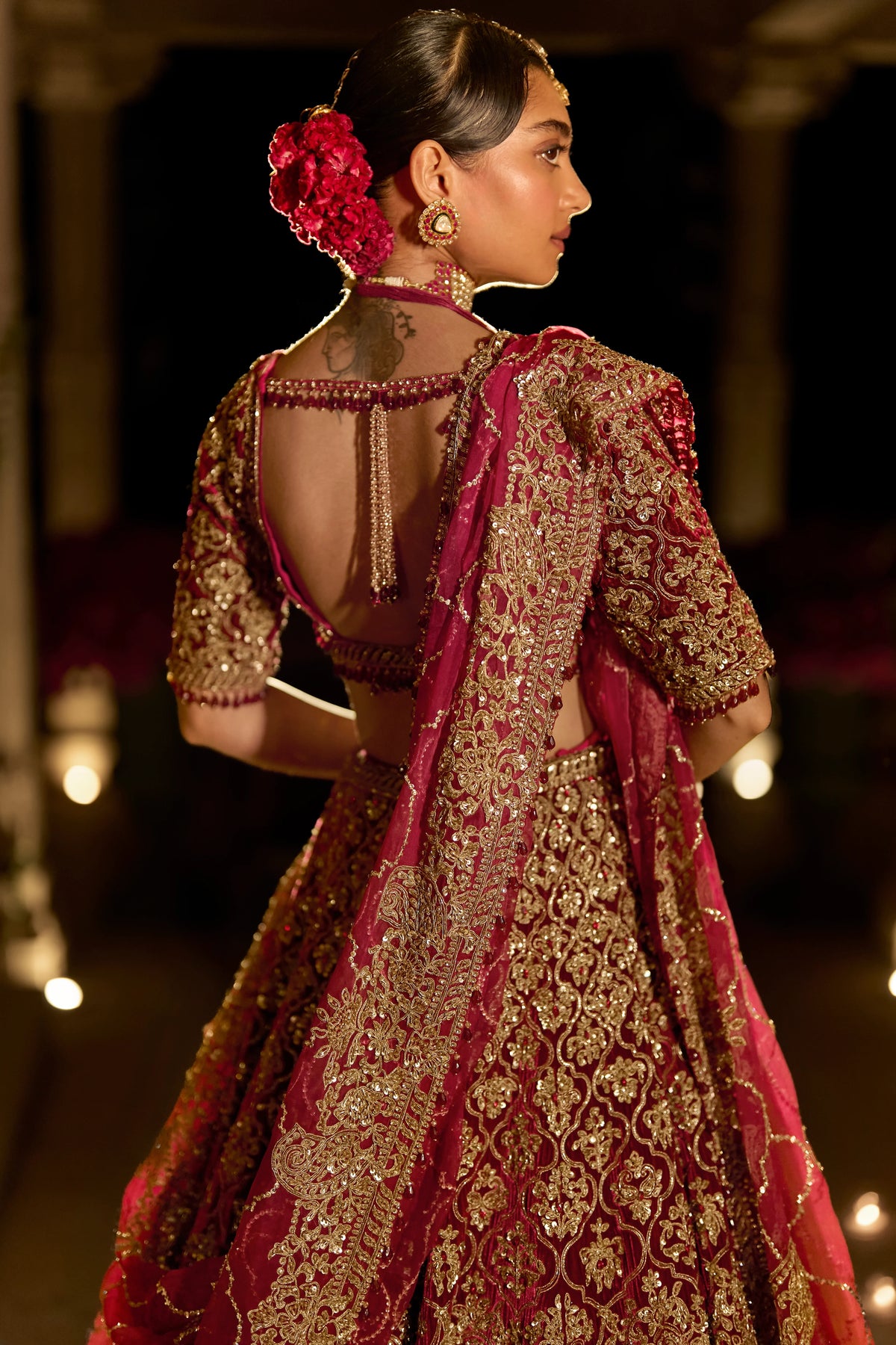 Seema Gujral - Maroon Zardosi Lehenga Set
