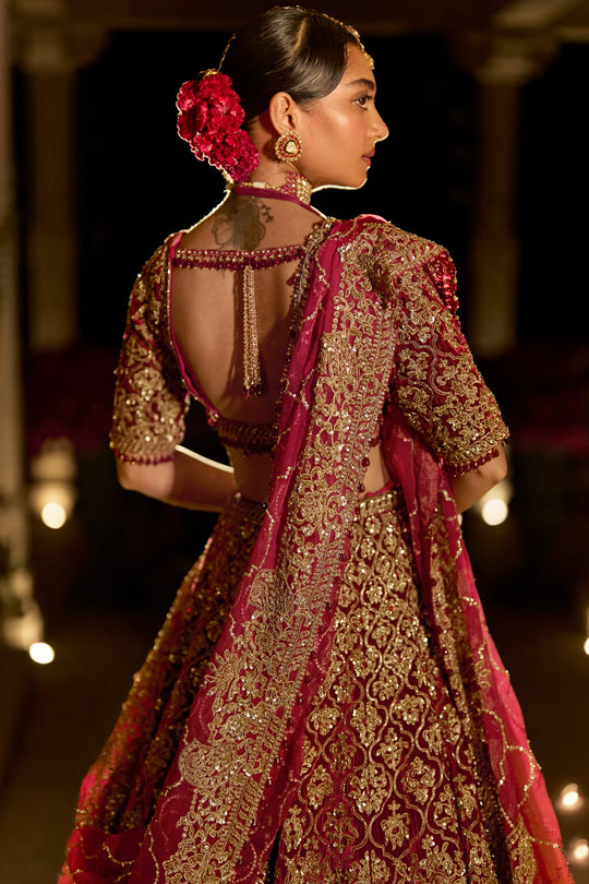 Seema Gujral - Maroon Zardosi Lehenga Set