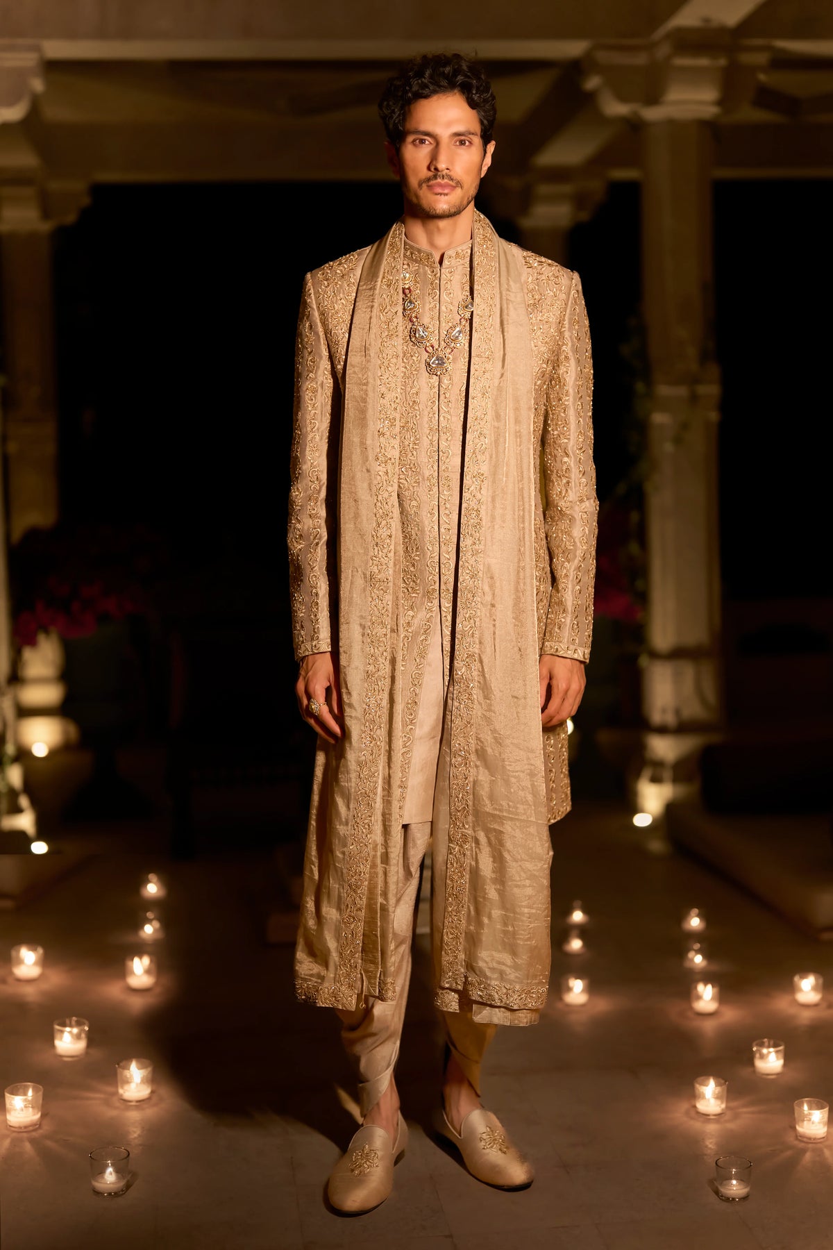 Seema Gujral - Champagne Gold Sherwani Set