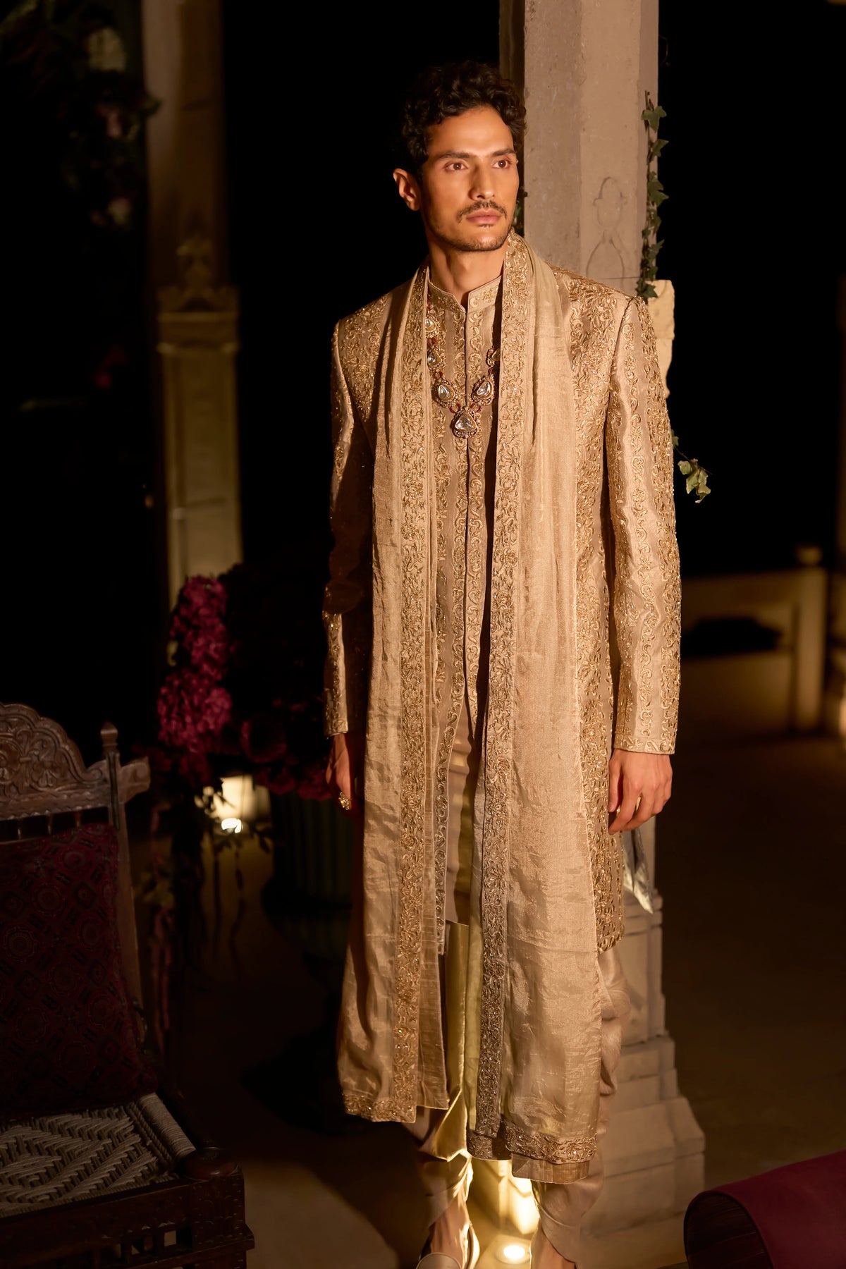 Seema Gujral - Champagne Gold Sherwani Set