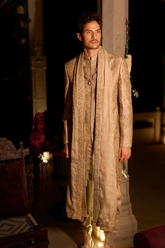 Seema Gujral - Champagne Gold Sherwani Set