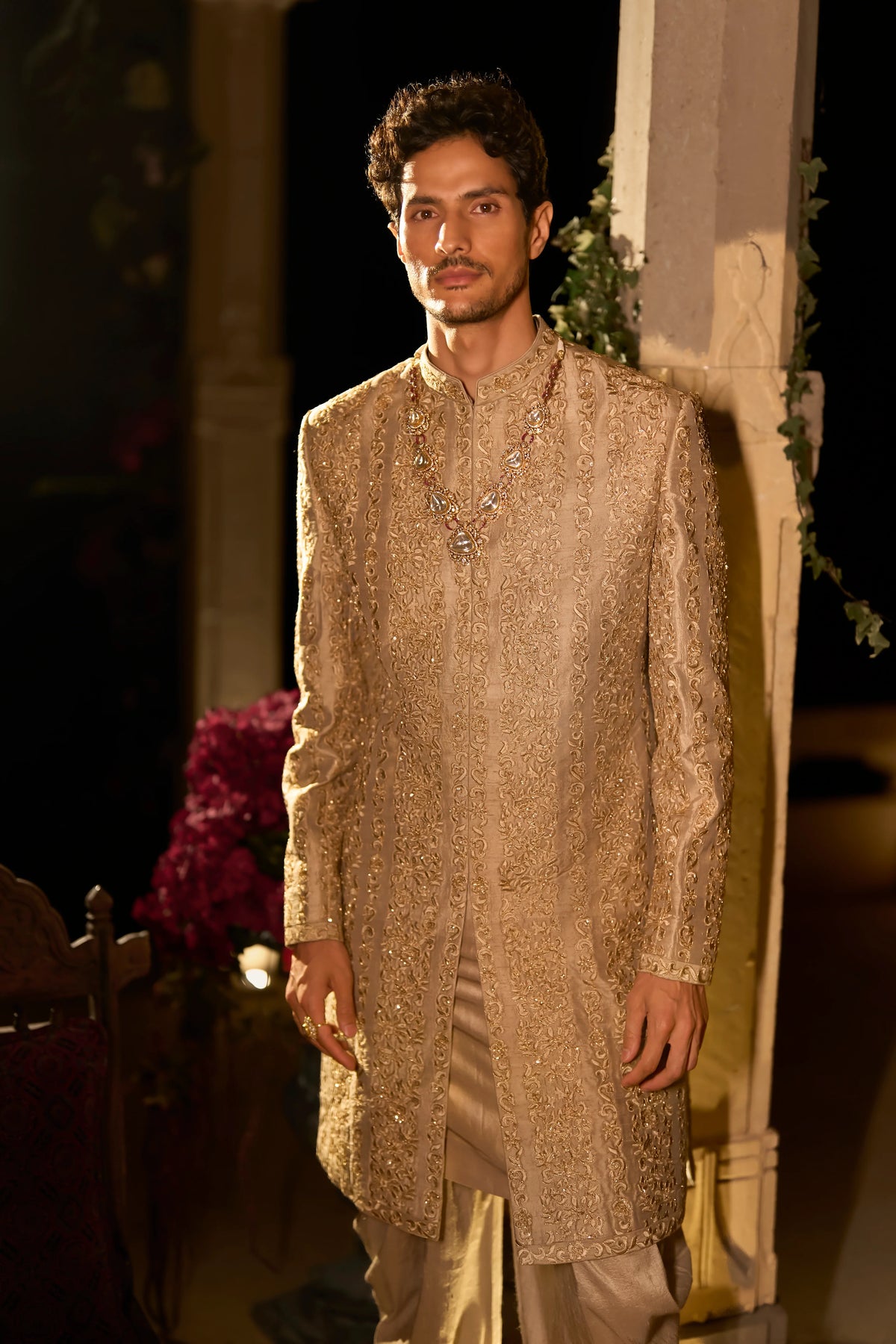 Seema Gujral - Champagne Gold Sherwani Set