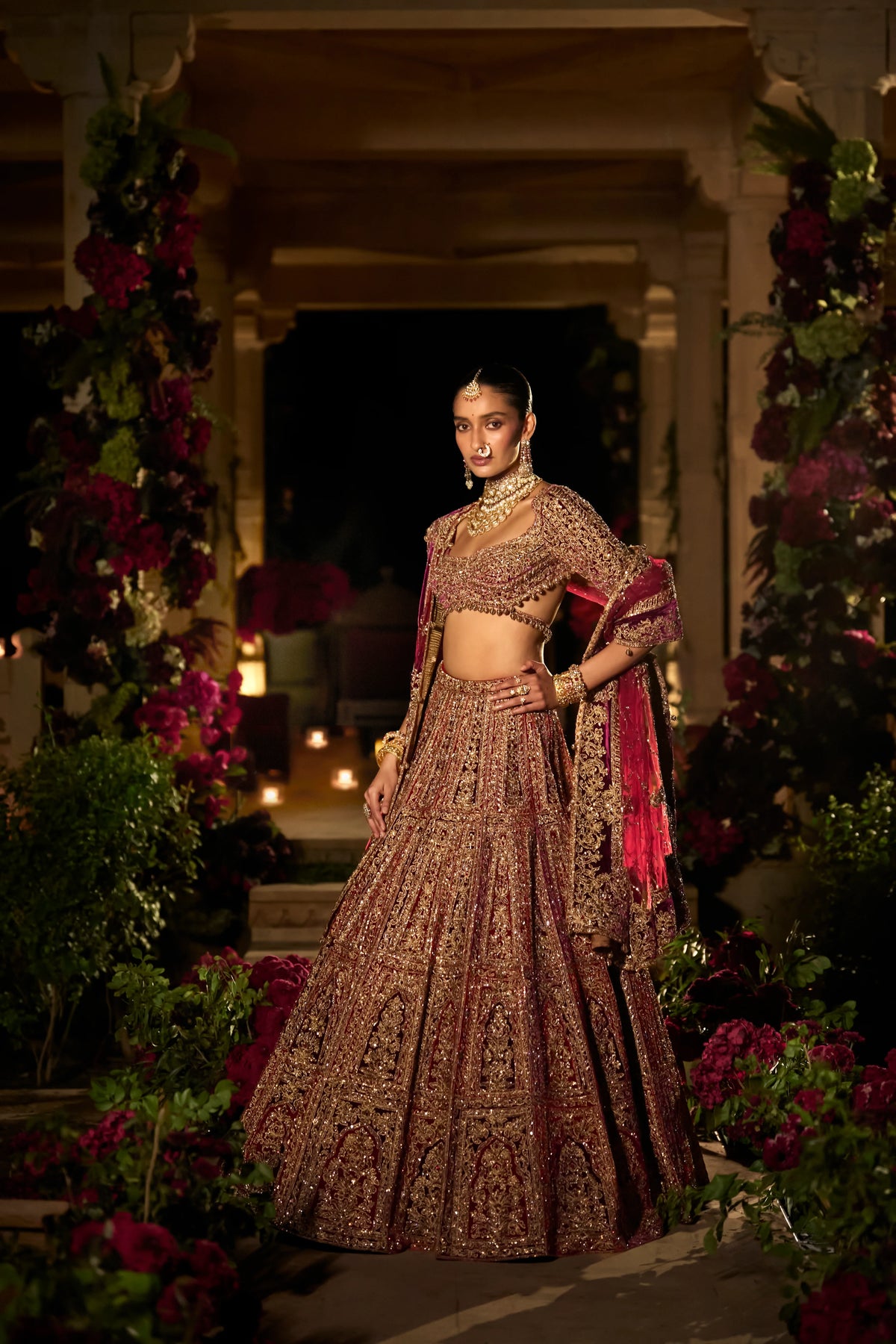 Seema Gujral - Plum &amp; Maroon Zardosi Lehenga Set
