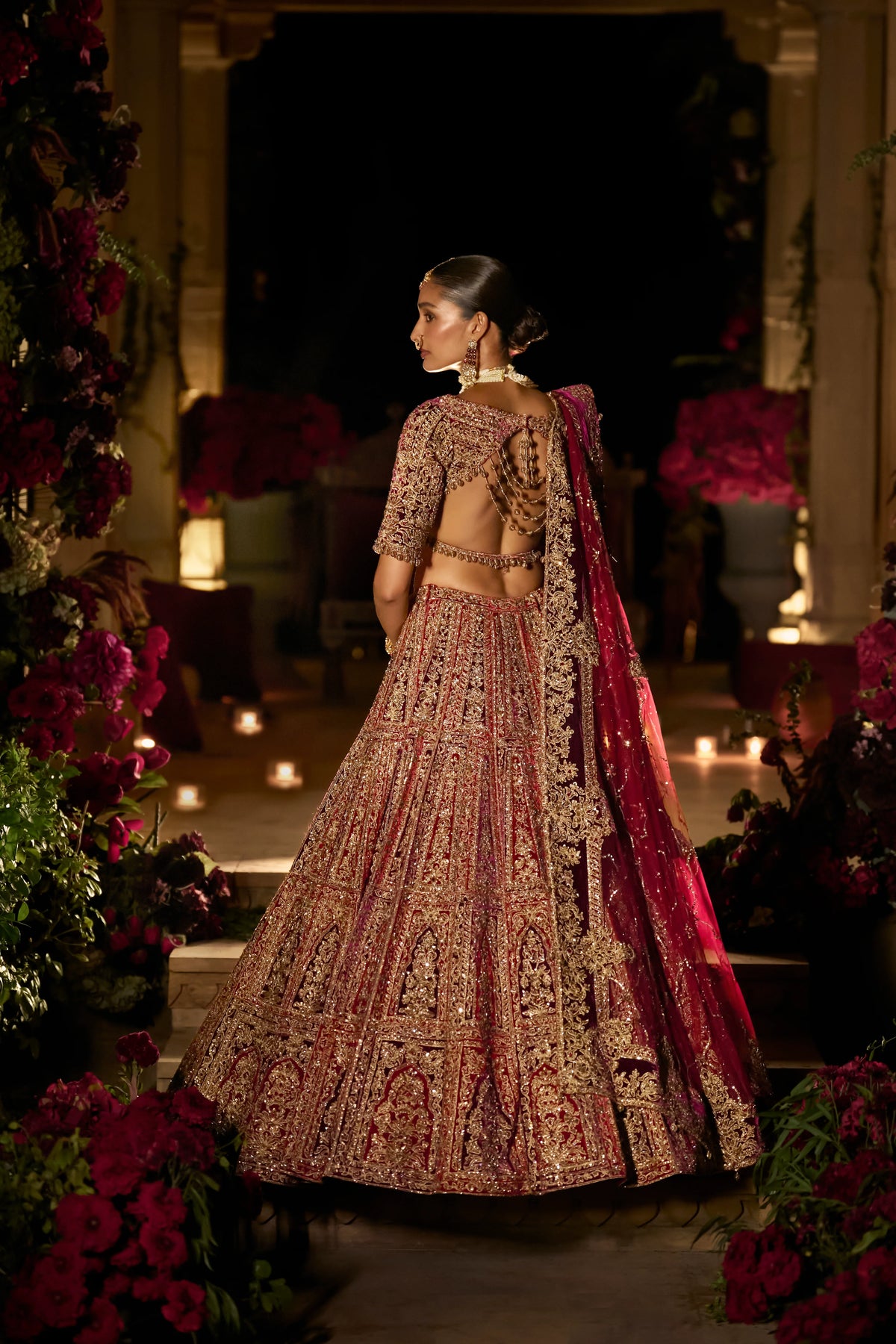 Seema Gujral - Plum &amp; Maroon Zardosi Lehenga Set