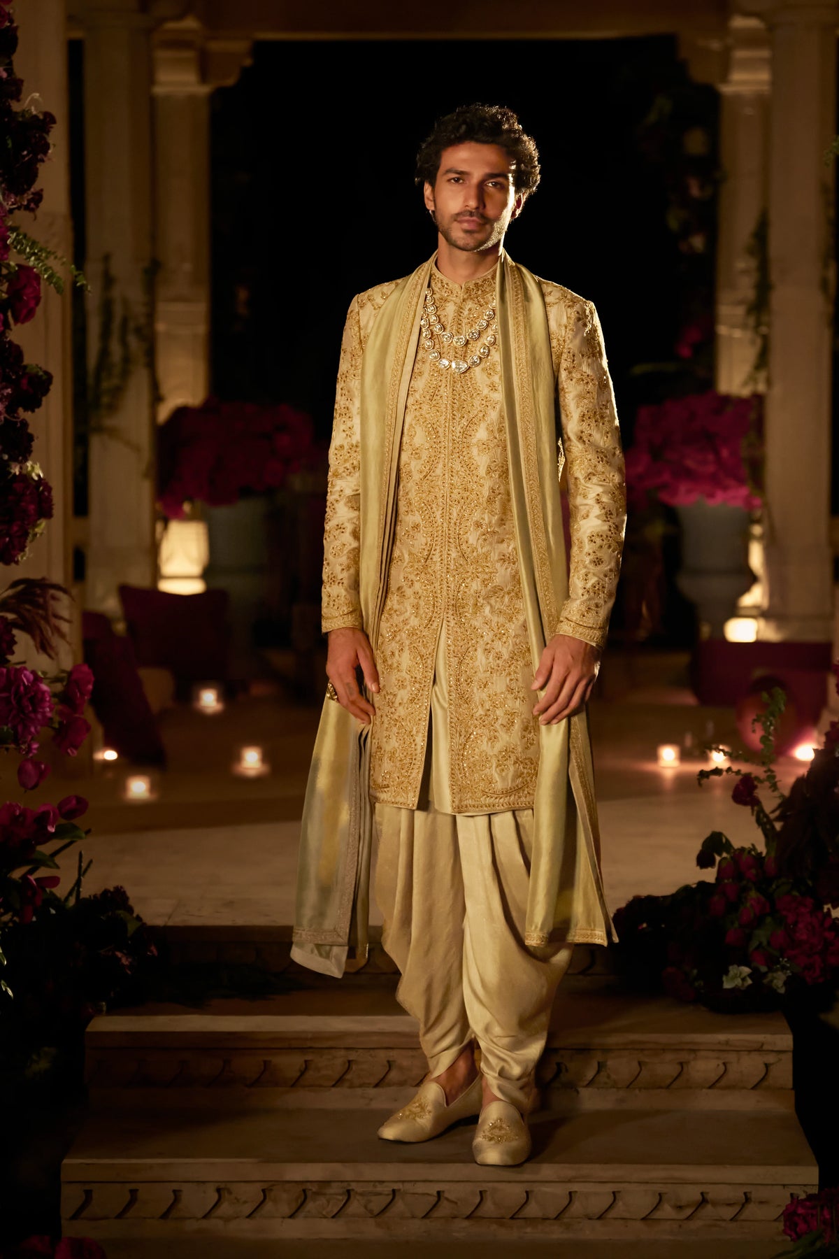 Seema Gujral - Slate Gold Sherwani Set