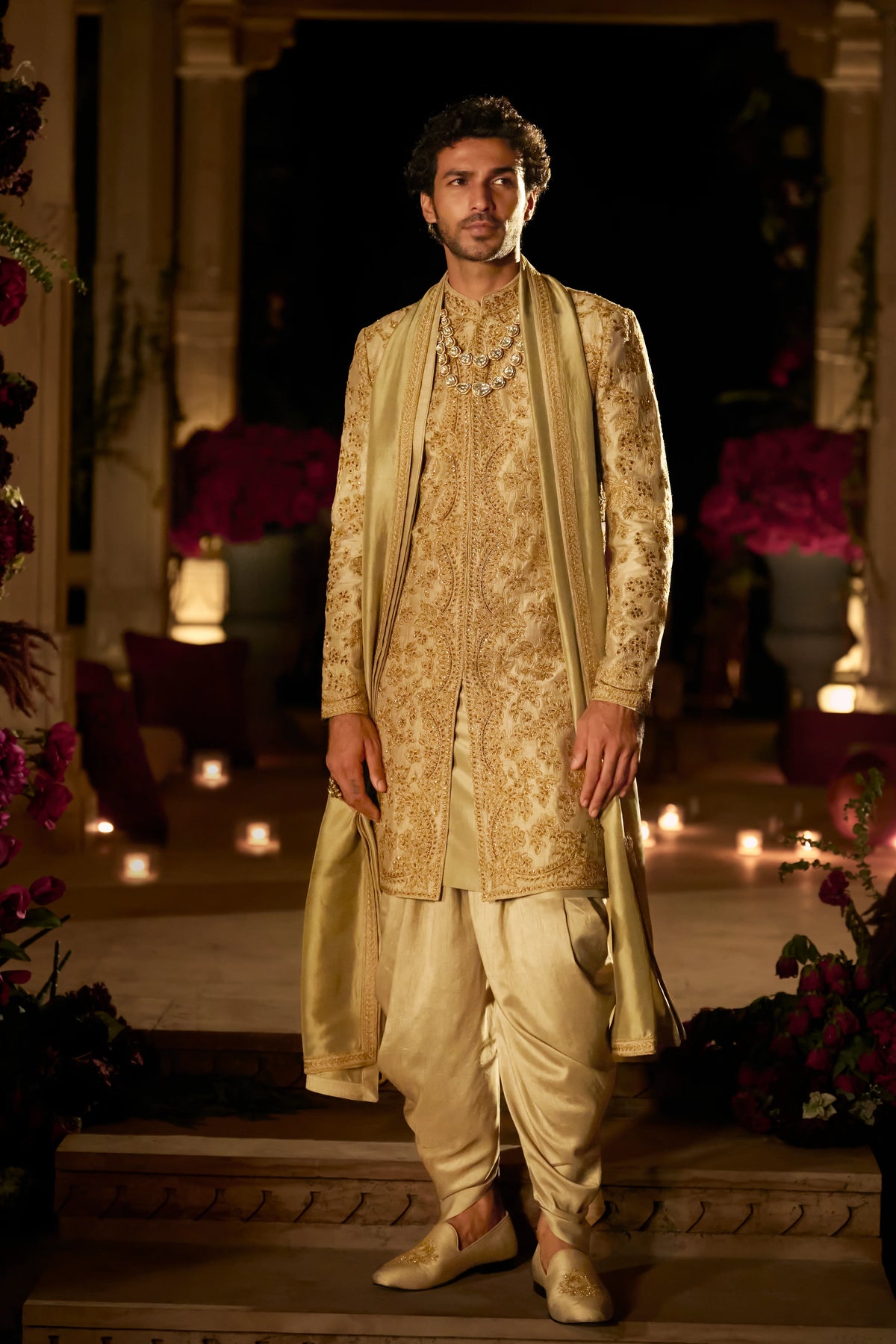 Seema Gujral - Slate Gold Sherwani Set