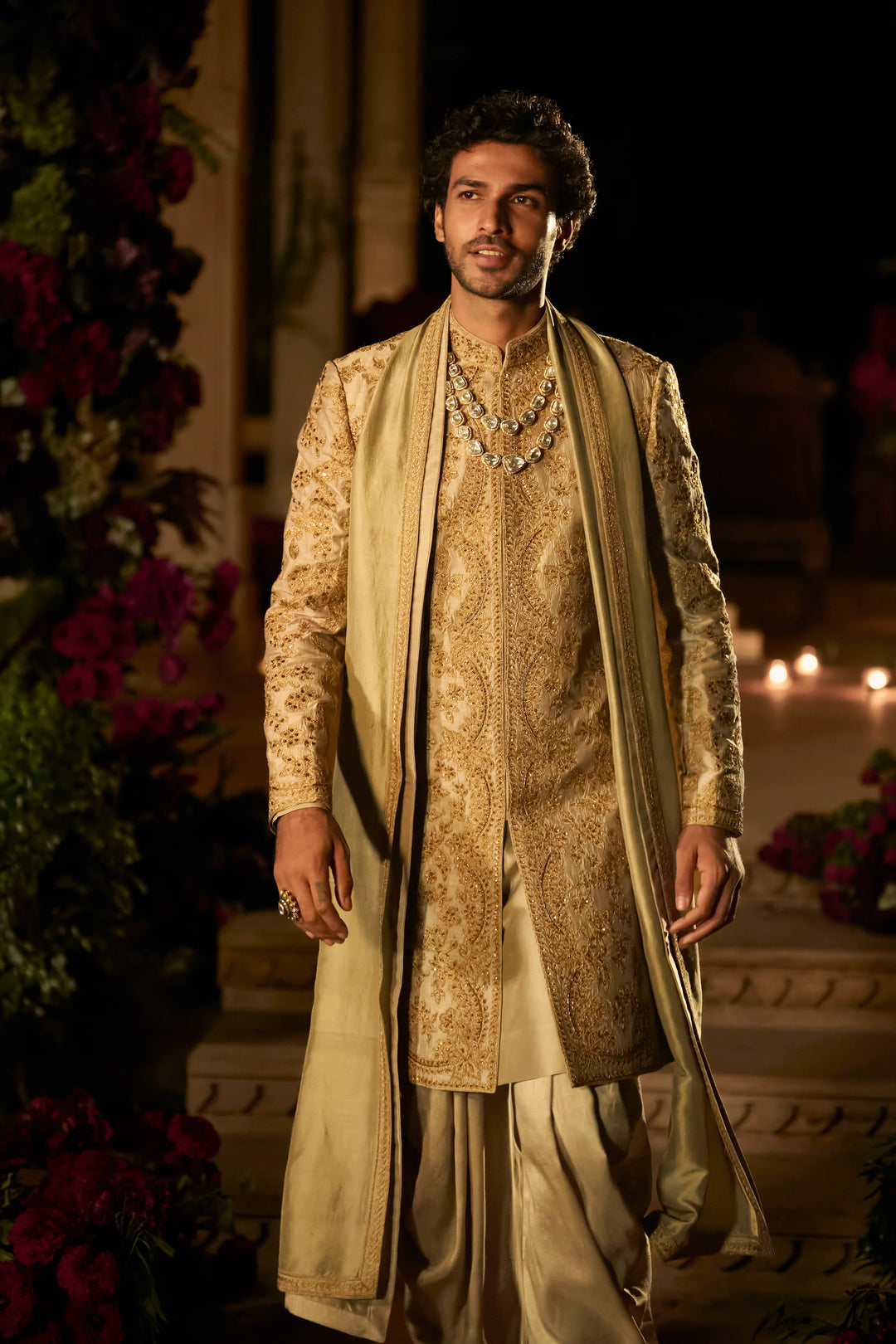 Seema Gujral - Slate Gold Sherwani Set