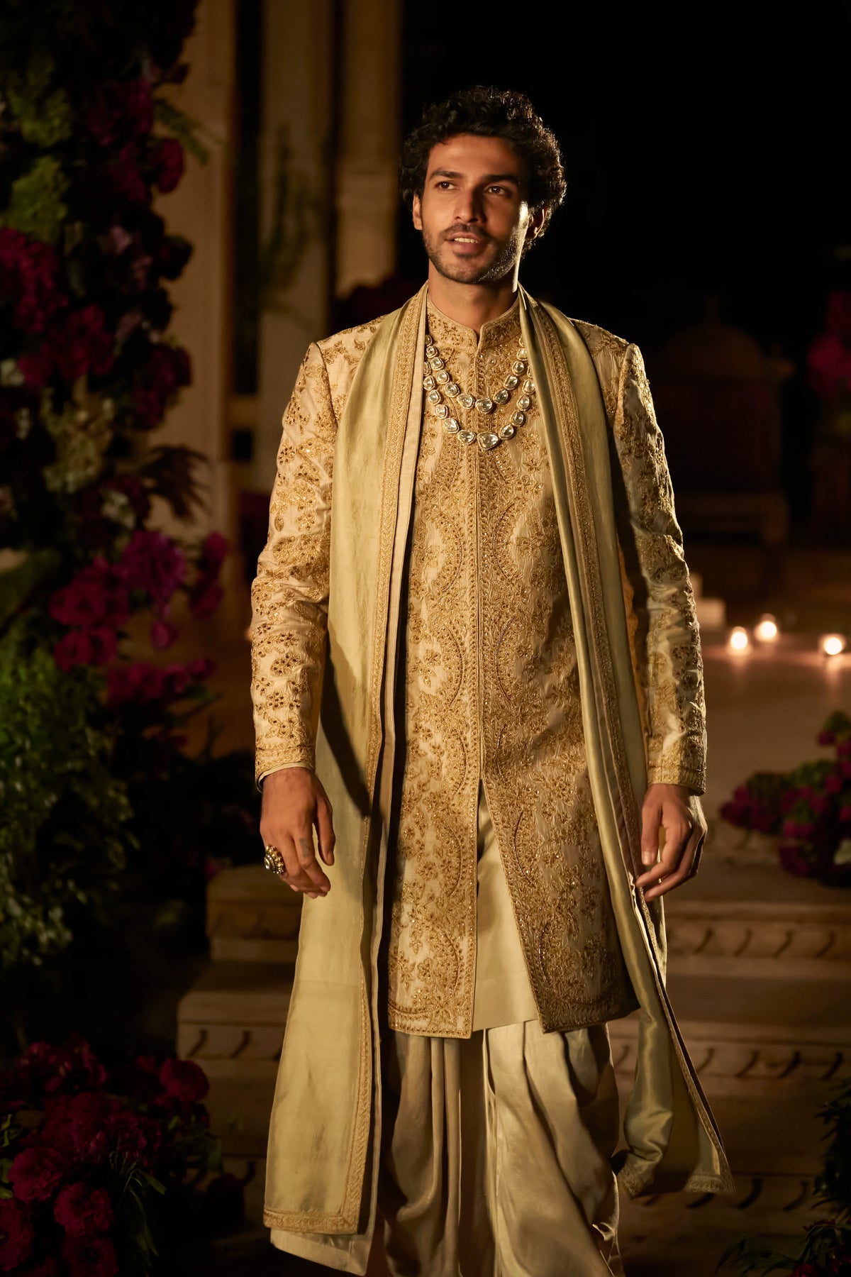Seema Gujral - Slate Gold Sherwani Set