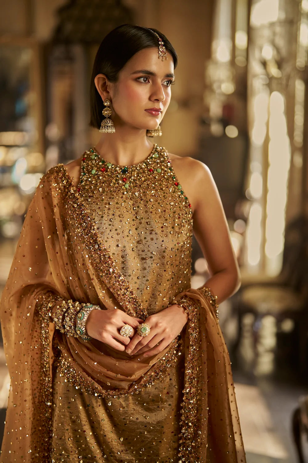 Seema Gujral - Gold Jewelled Sharara Set