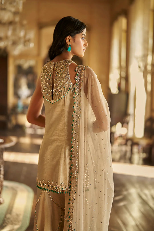 Seema Gujral - Champagne Emerald Crystal Sharara Set