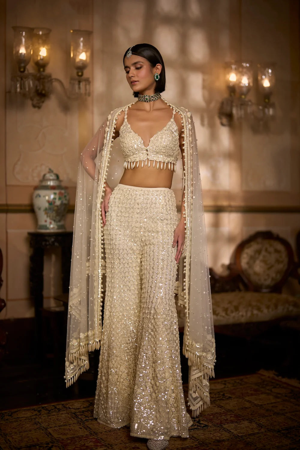 Seema Gujral - Cream Sharara - Pant Set