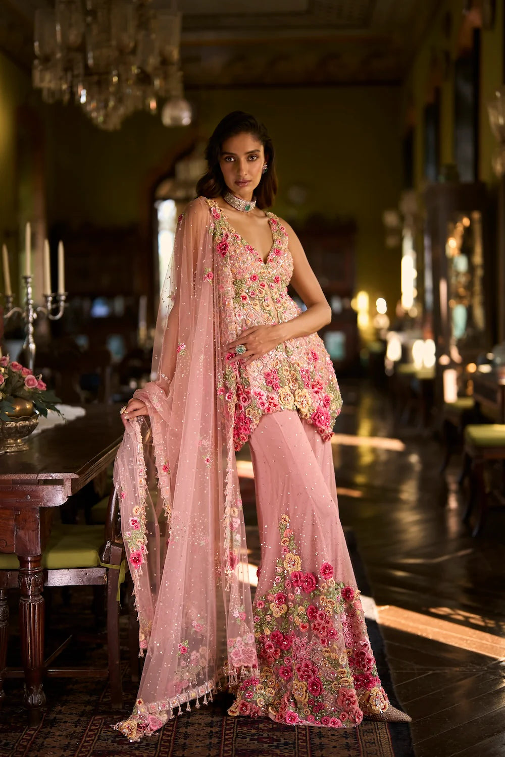 Seema Gujral - Pink Three-Dimensional Sharara Set