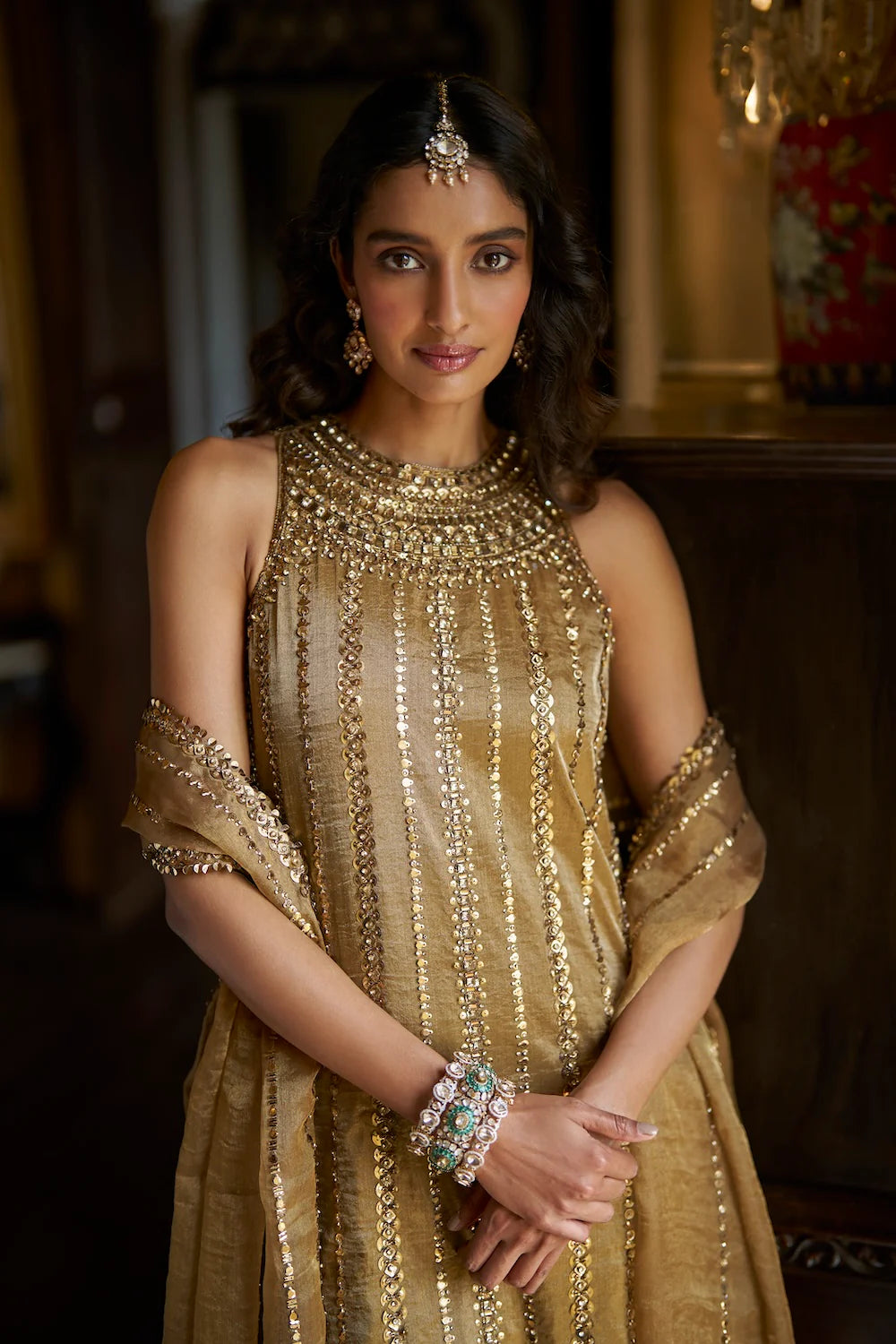 Seema Gujral - Antique Gold Pant Set