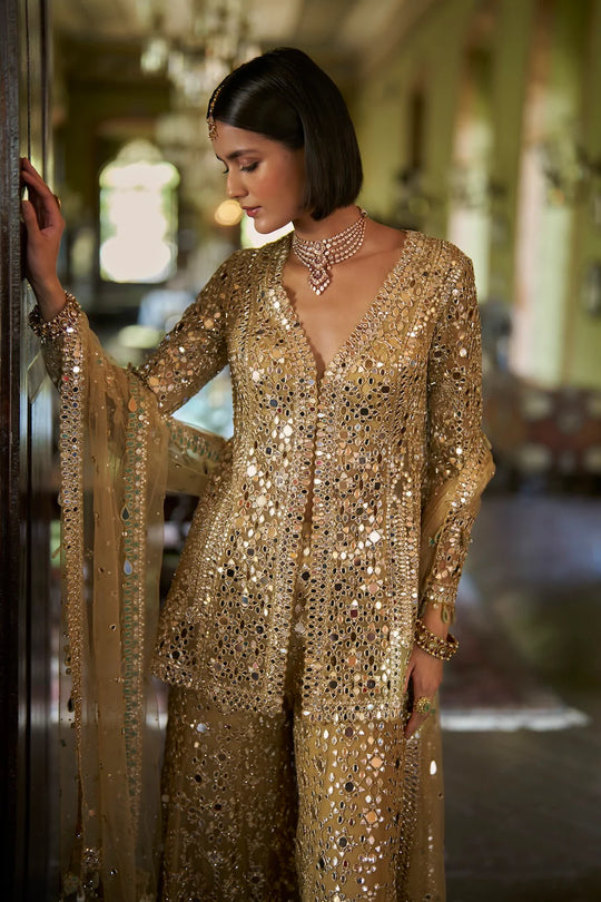 Seema Gujral - Gold Mirror Work Sharara Set