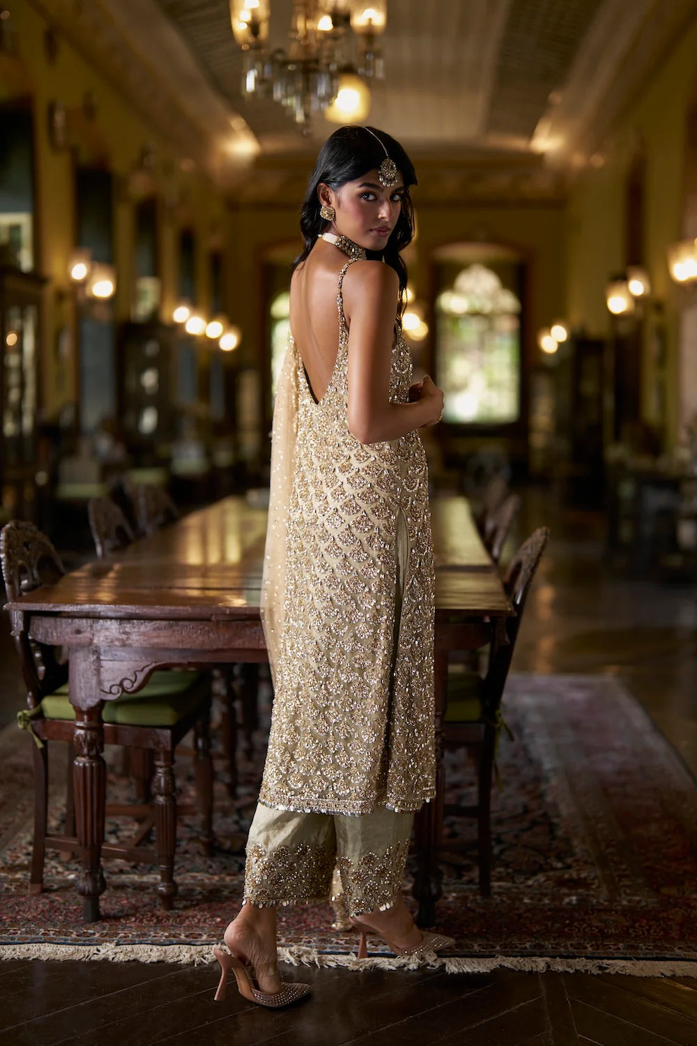 Seema Gujral - Sage Green Sequin Pant Set