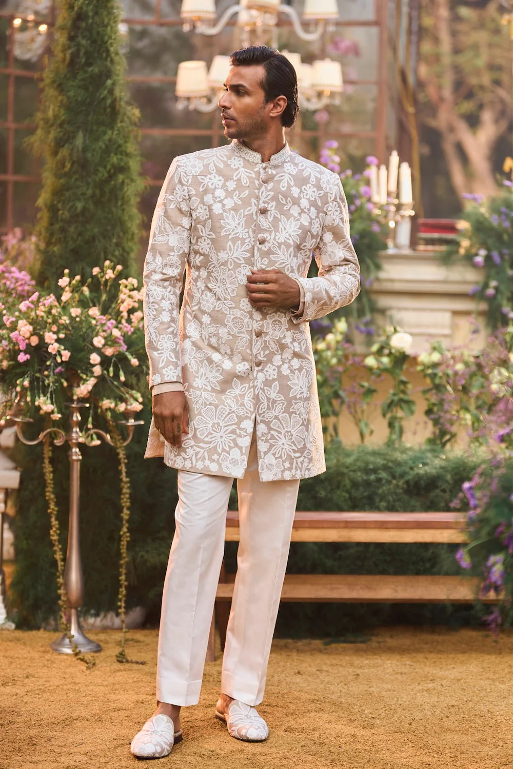 Seema Gujral - Nude Dori Sherwani Set