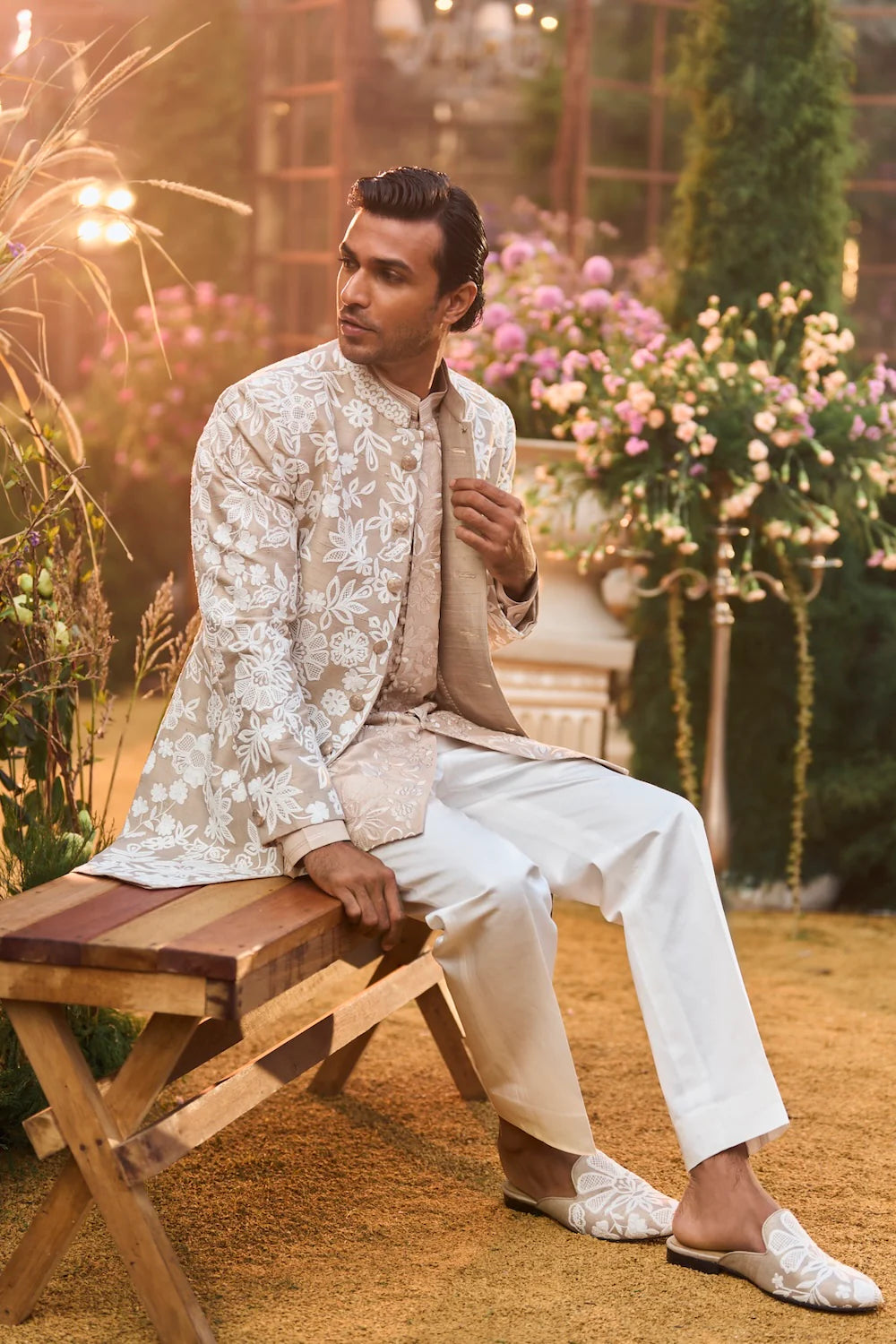 Seema Gujral - Nude Dori Sherwani Set