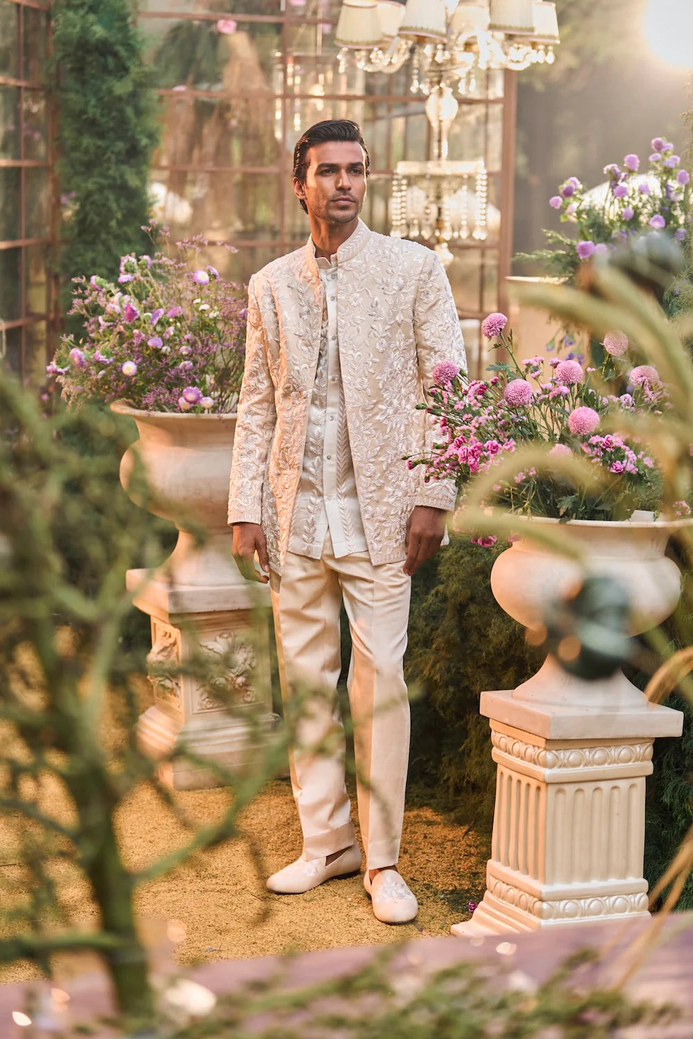 Seema Gujral - Powder Nude Bandhgala Set