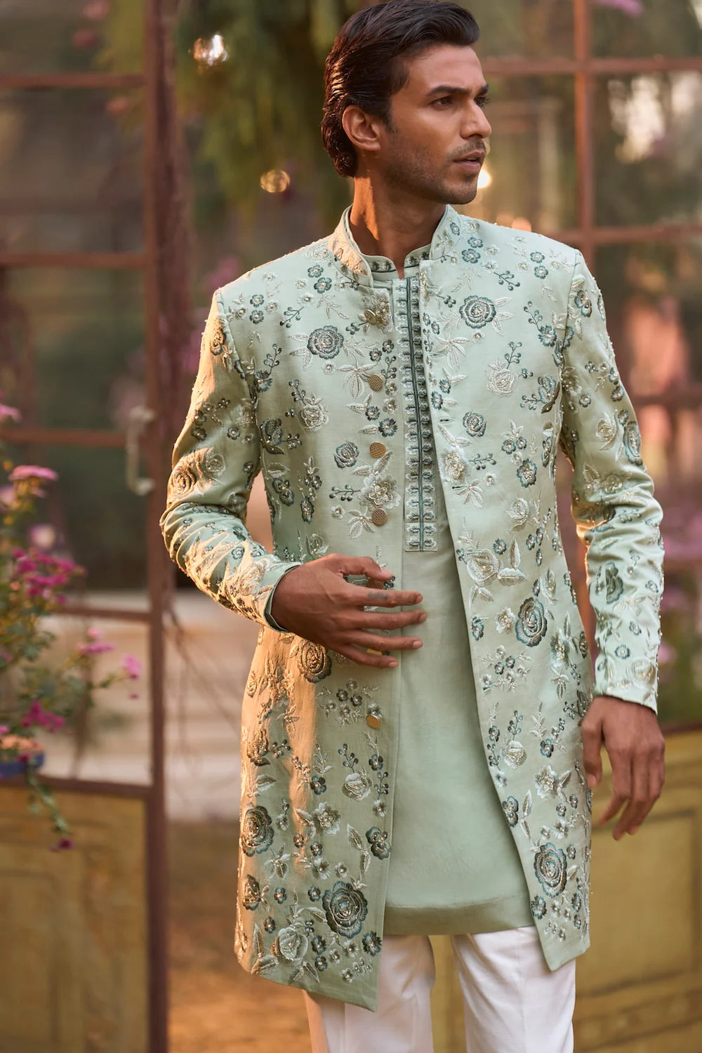 Seema Gujral - Emerald Sherwani Set
