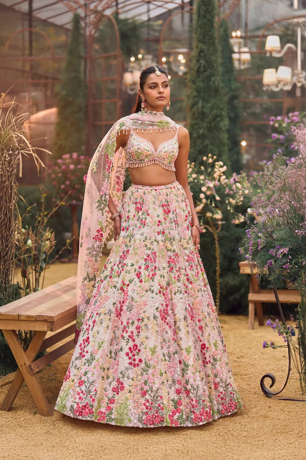Seema Gujral - Powder Peach Multi-Coloured Lehenga Set