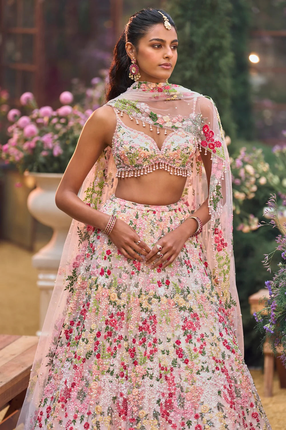 Seema Gujral - Powder Peach Multi-Coloured Lehenga Set