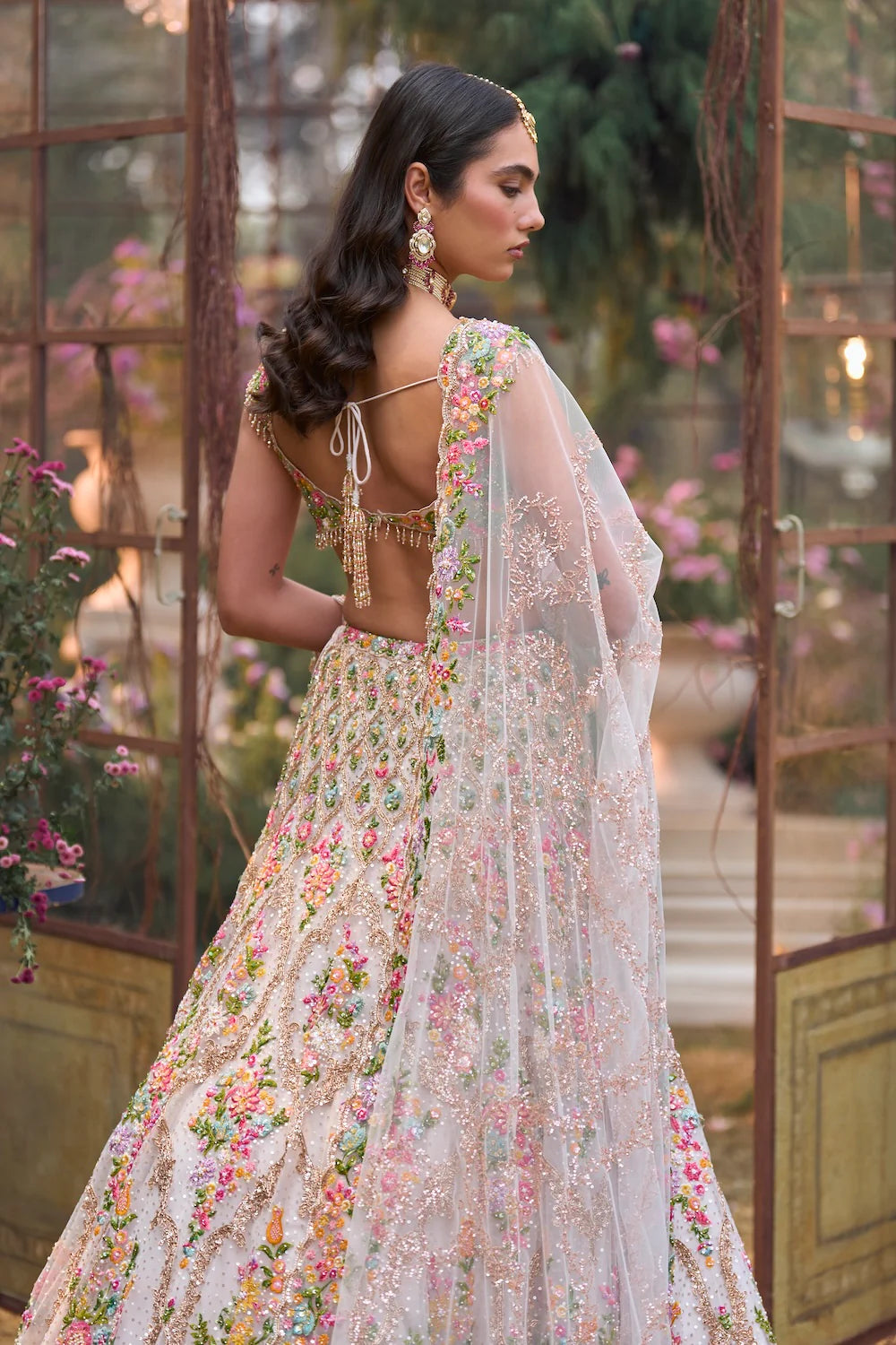 Seema Gujral - Cream Multi-Coloured Floral Lehenga Set