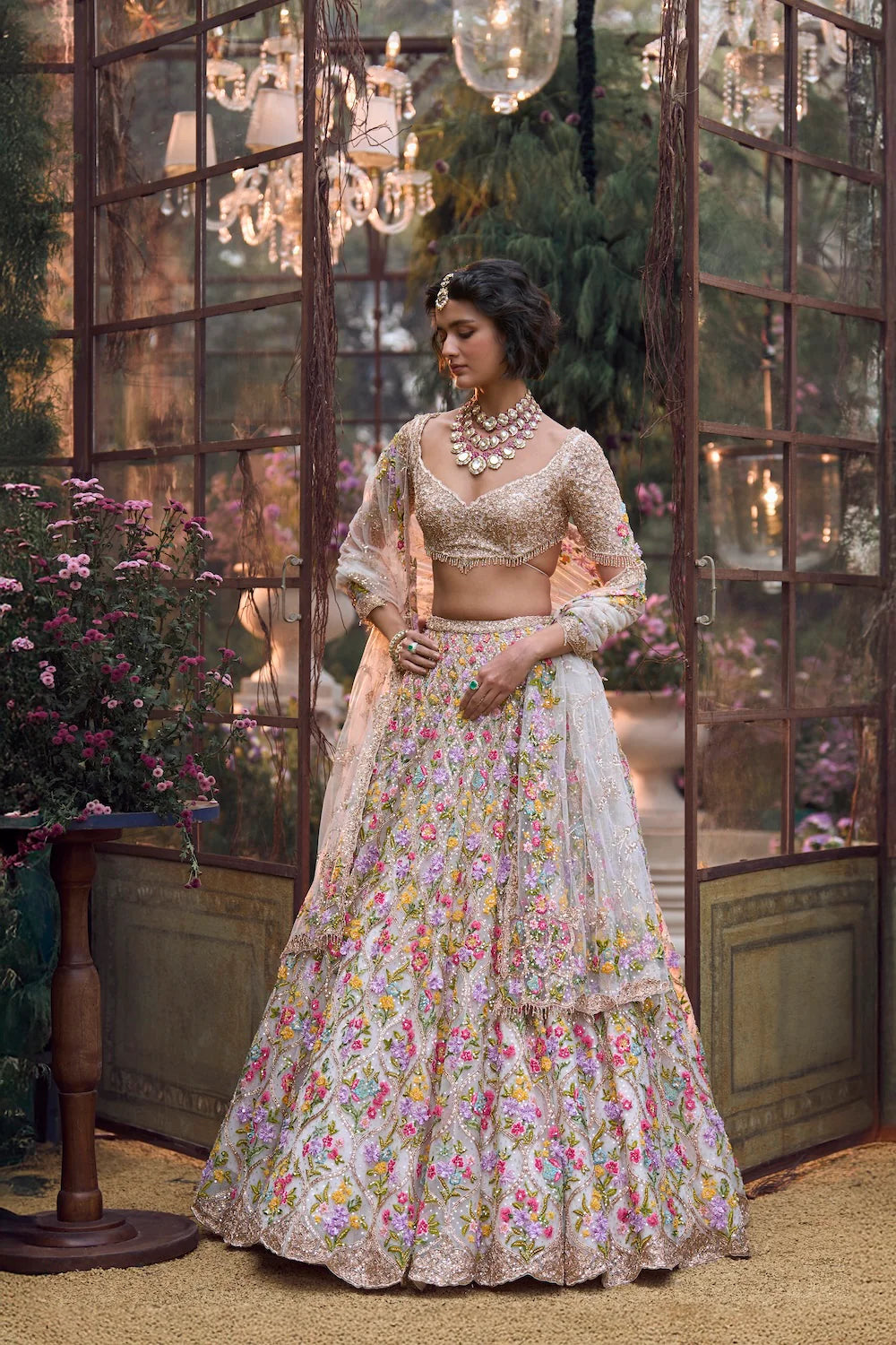 Seema Gujral - Multi-Coloured Floral Lehenga Set