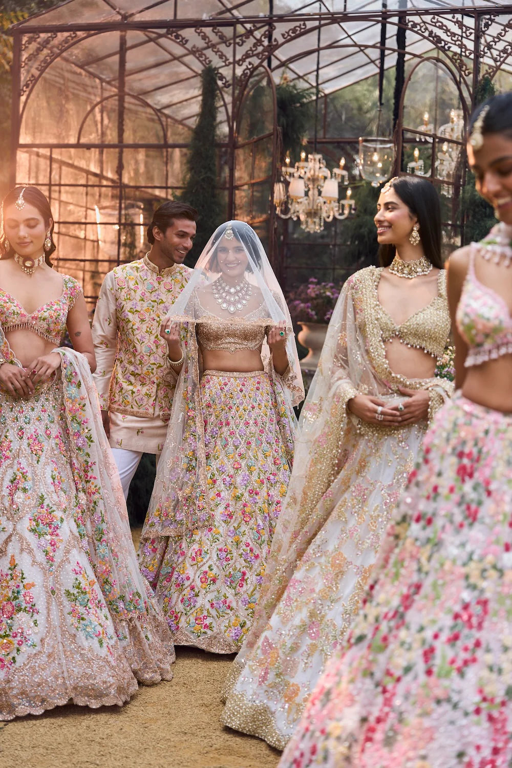 Seema Gujral - Cream Multi-Coloured Floral Lehenga Set