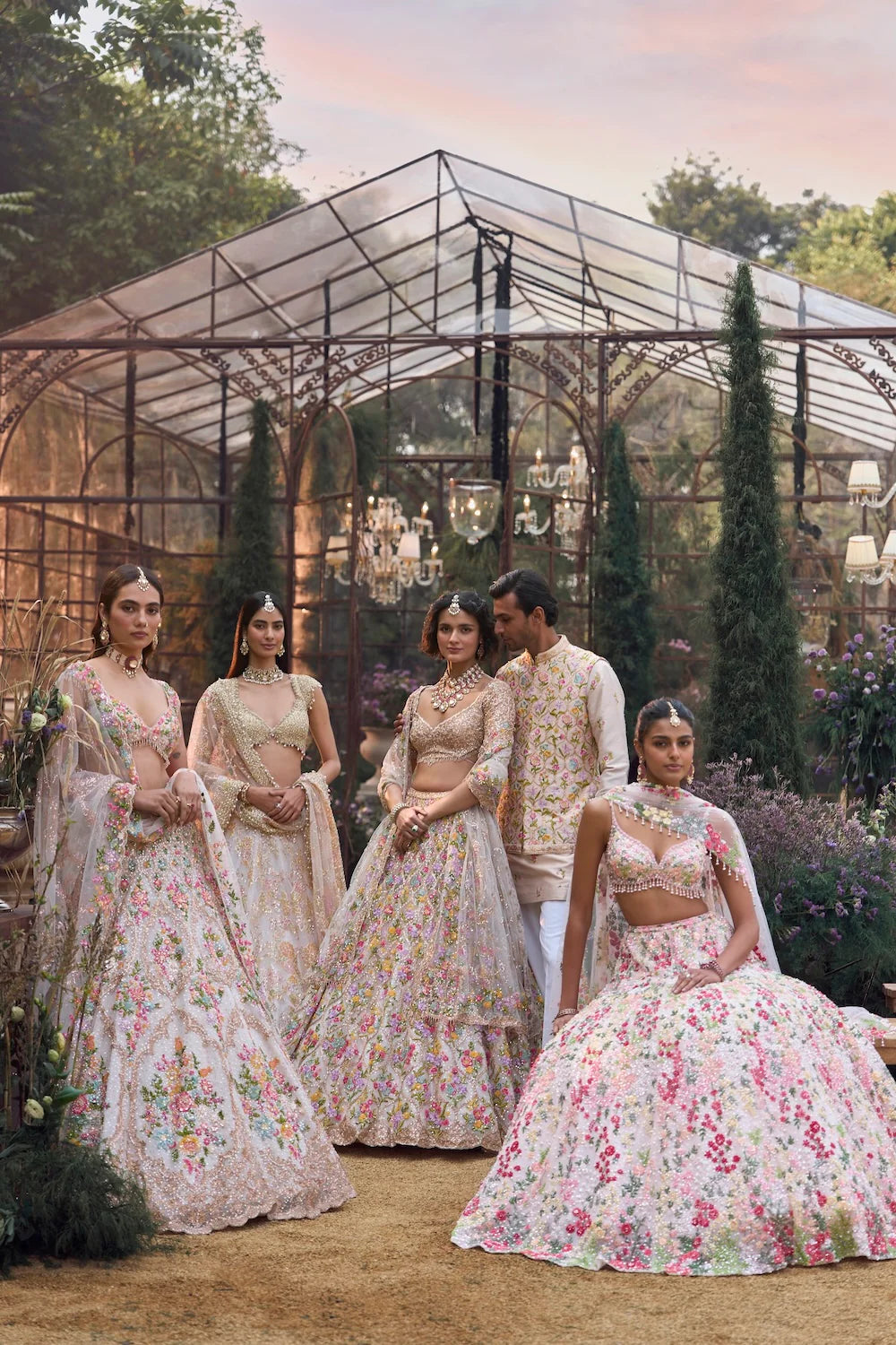 Seema Gujral - Powder Peach Multi-Coloured Lehenga Set