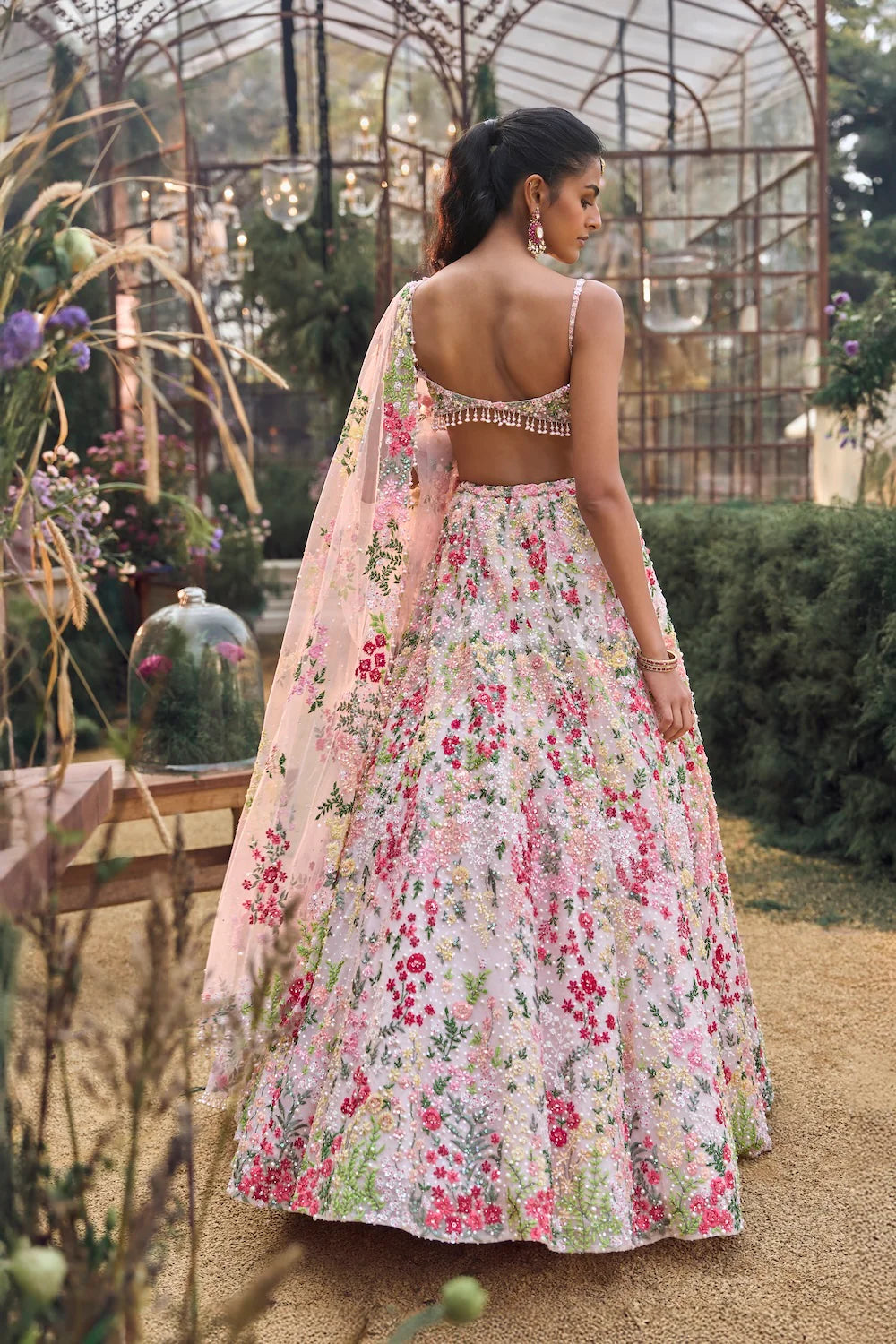 Seema Gujral - Powder Peach Multi-Coloured Lehenga Set