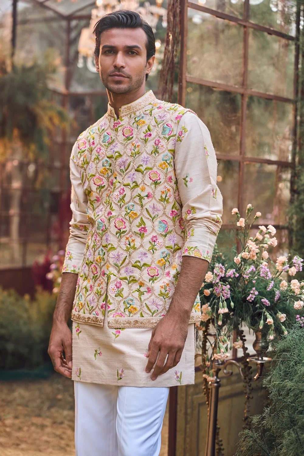 Seema Gujral - Multi-Coloured Floral Bundi Set