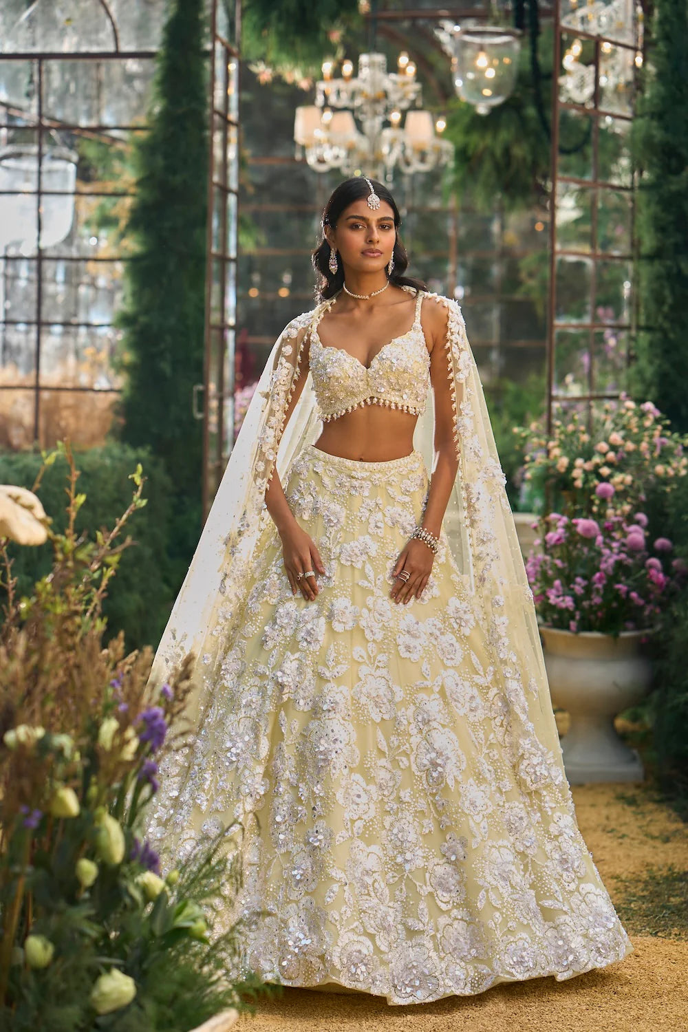Seema Gujral - Lime Yellow Floral Lehenga Set