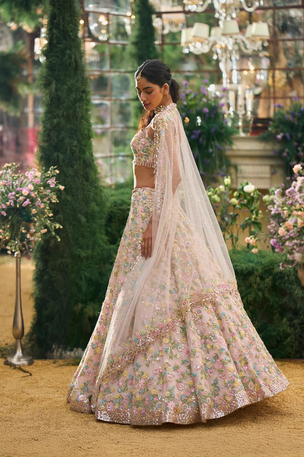 Seema Gujral - Powder Peach Floral Lehenga Set