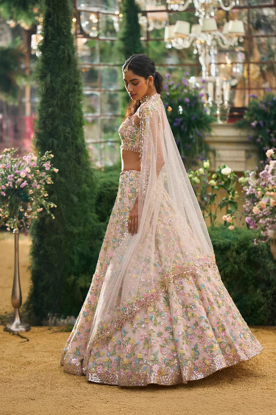 Seema Gujral - Powder Peach Floral Lehenga Set