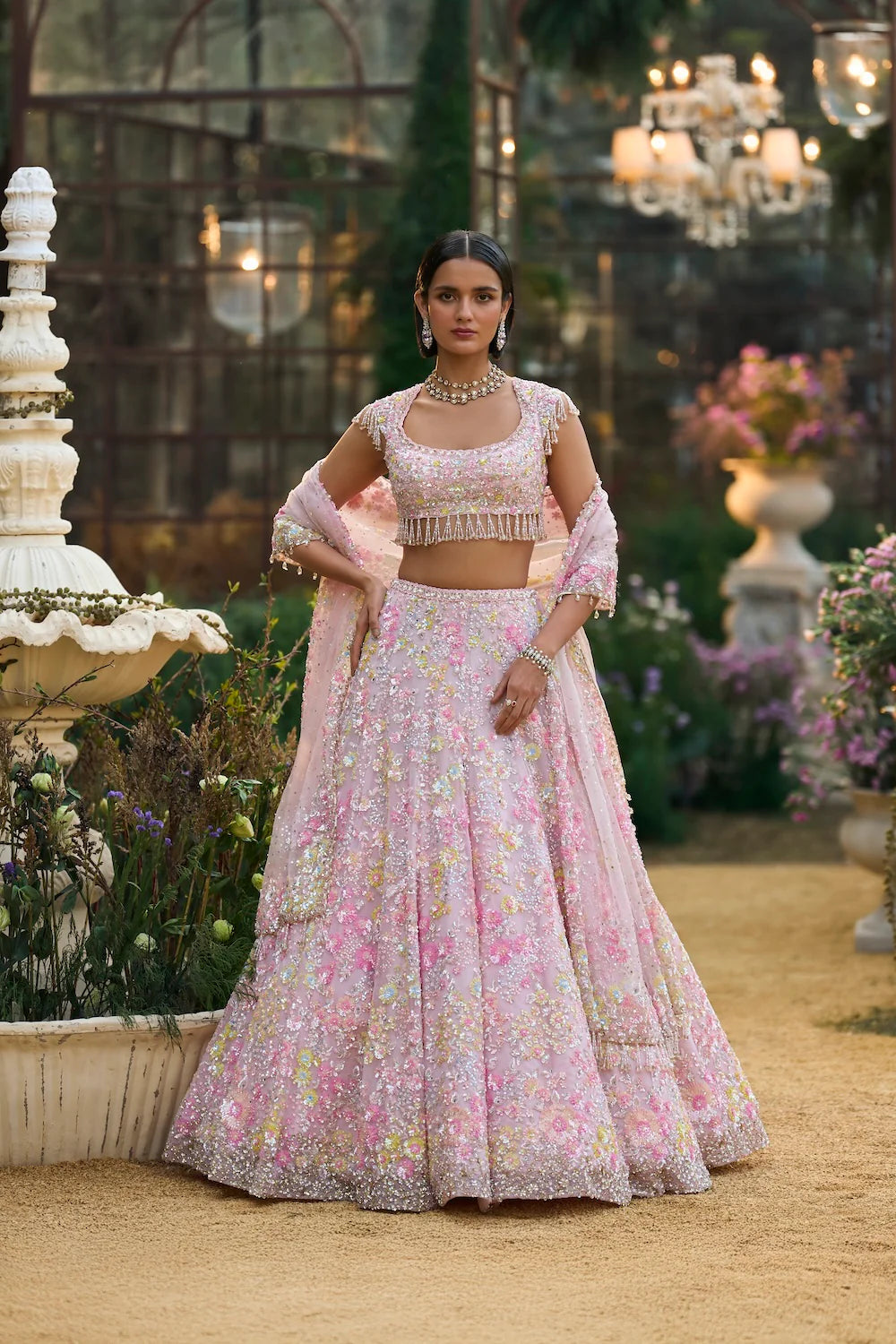 Seema Gujral - Powder Pink Sequin Lehenga Set