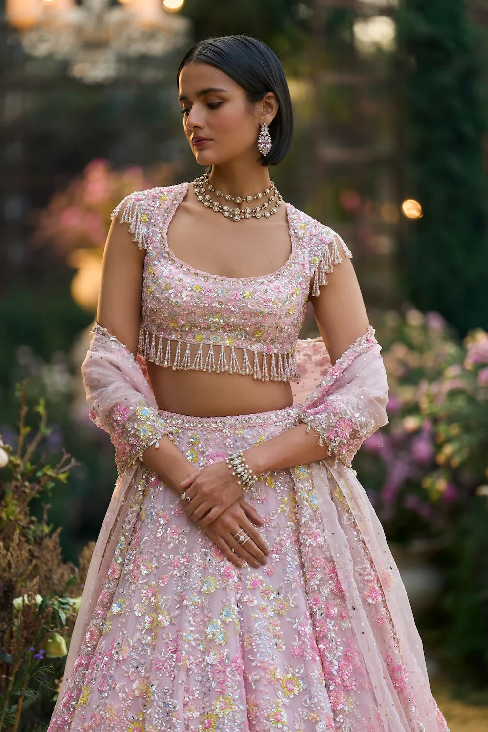 Seema Gujral - Powder Pink Sequin Lehenga Set