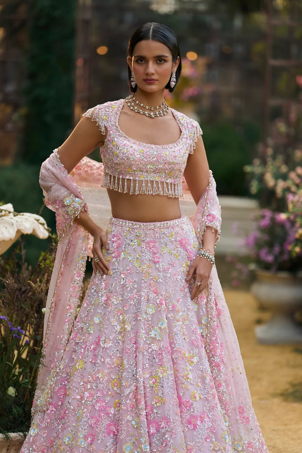 Seema Gujral - Powder Pink Sequin Lehenga Set