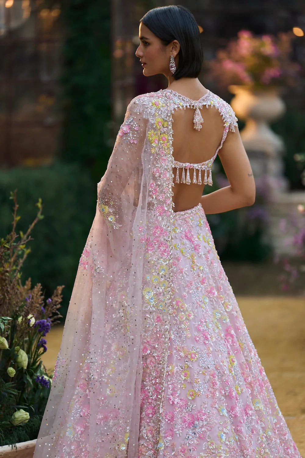 Seema Gujral - Powder Pink Sequin Lehenga Set