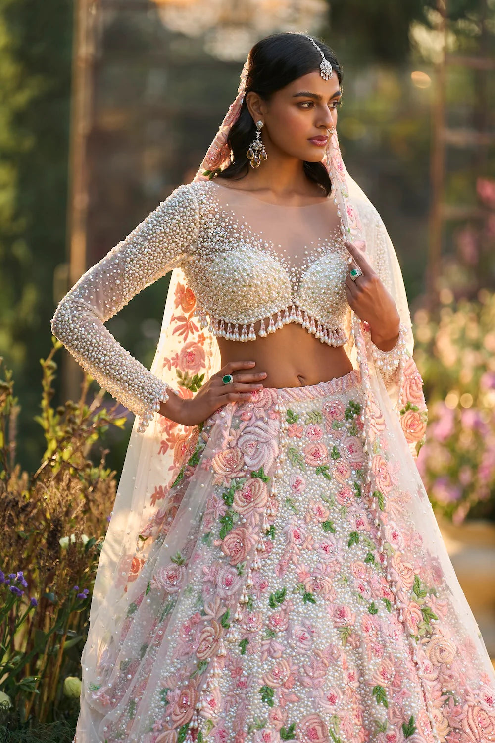 Seema Gujral - Pearl Floral Lehenga Set