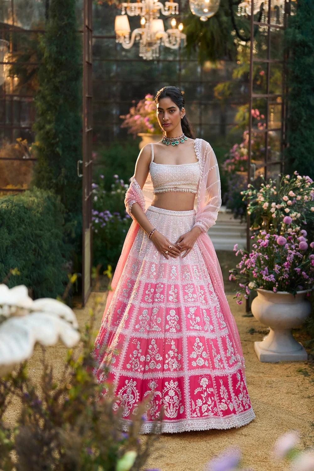 Seema Gujral - Ombre Pink Lehenga Set