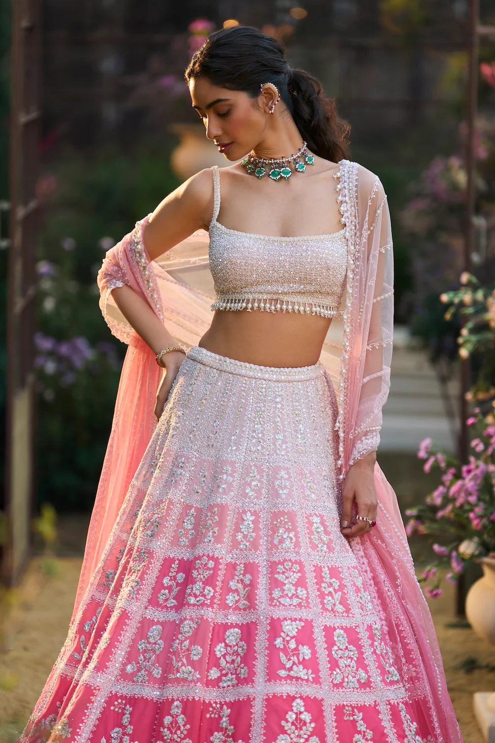 Seema Gujral - Ombre Pink Lehenga Set