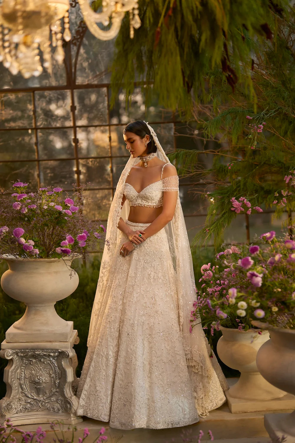 Seema Gujral - Ivory Floral Lehenga Set