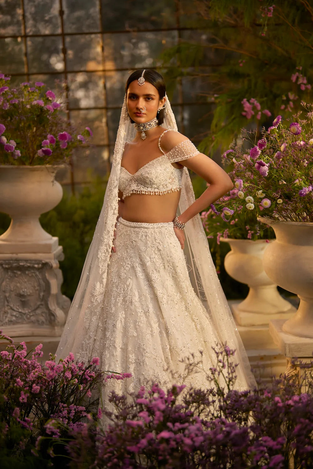Seema Gujral - Ivory Floral Lehenga Set