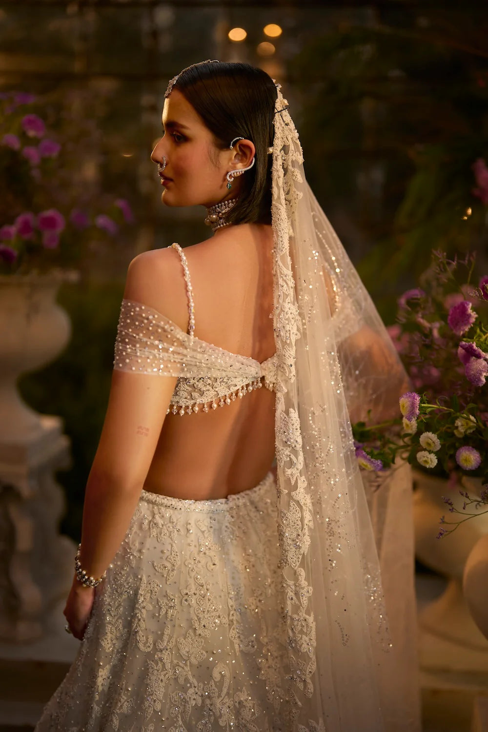 Seema Gujral - Ivory Floral Lehenga Set